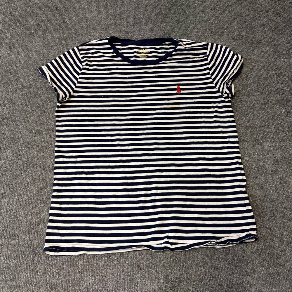 Polo Ralph Lauren Shirt Womens Size M Blue Striped Slim Fit Cotton Nautical Pony